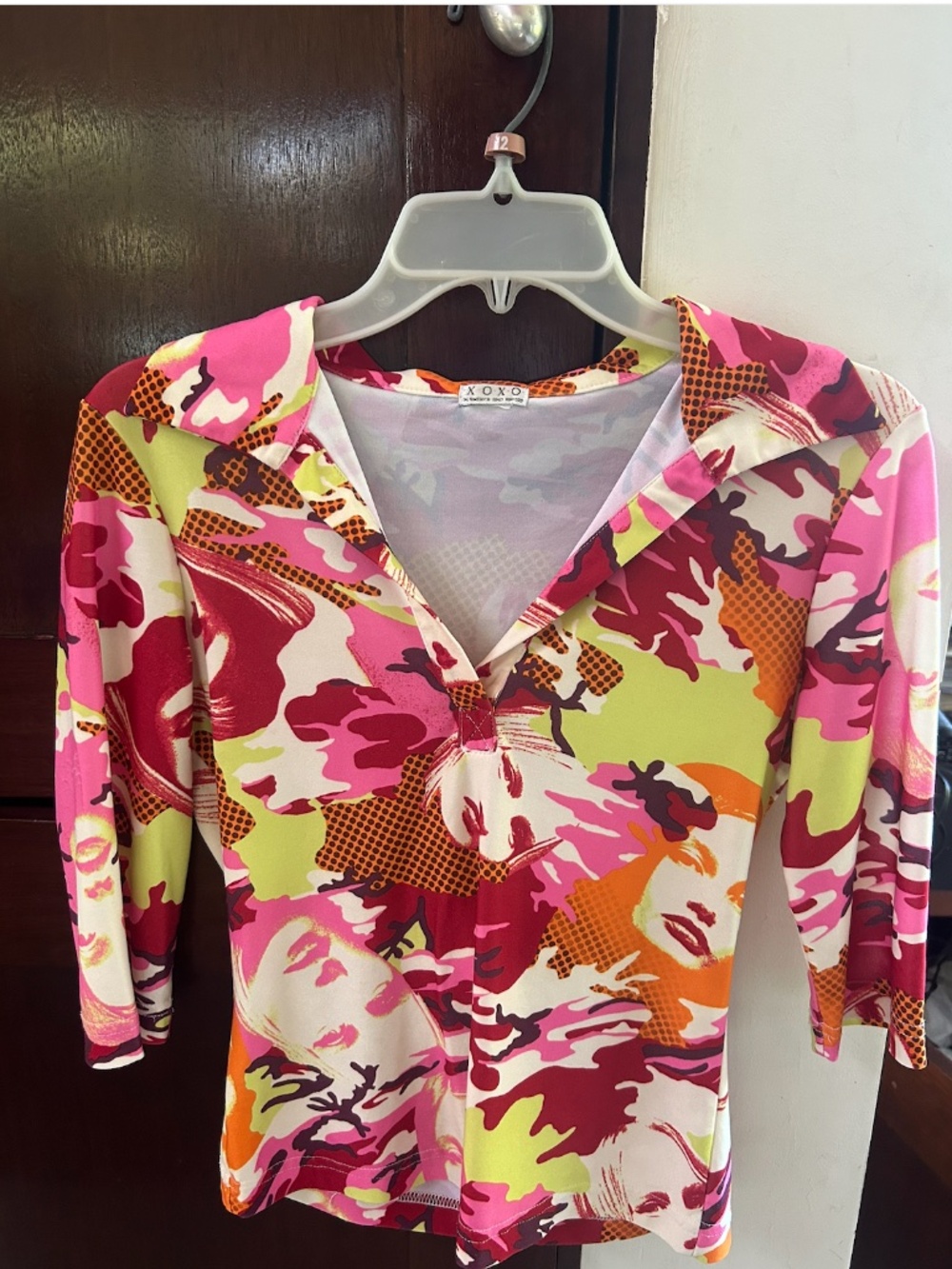 Vintage Y2K XOXO Pop Art Camouflage Collared Top